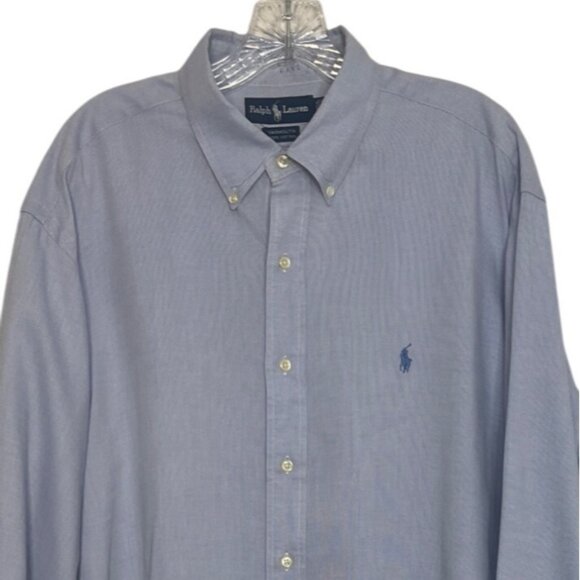 Ralph Lauren 90's Yarmouth Button Down Shirt Mens 17-35 LS Blue - Picture 2 of 6